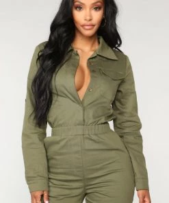 FashionNob Aviator Babe Jumpsuit - Olive Best Sellers