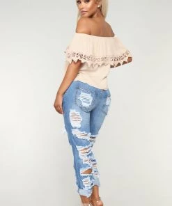 Fashion Nova No Sensor Distressed Denim Jeans - Medium Blue Wash New Today