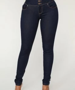 Fashion Nova Shut It Down Skinny Jeans - Dark Wash