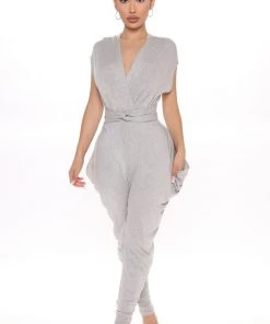 Fashion Nova Count Me In Jumpsuit - Heather Grey New Today