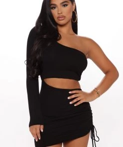 Fashion Nob Mingle Sensation One Shoulder Mini Dress - Black Influencer Looks