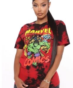 Fashion Nova Marvel Comics Tie Dye Top - Red/Black New Today