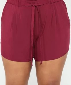 Mysite Rosie Tie Waist Shorts - Burgundy New Today 17 Mysite Rosie Tie Waist Shorts - Burgundy New Today