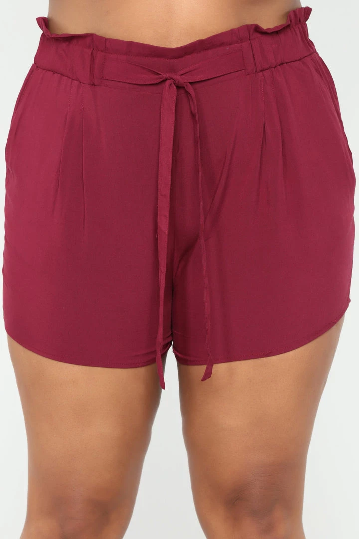 Mysite Rosie Tie Waist Shorts - Burgundy New Today 7 Mysite Rosie Tie Waist Shorts - Burgundy New Today