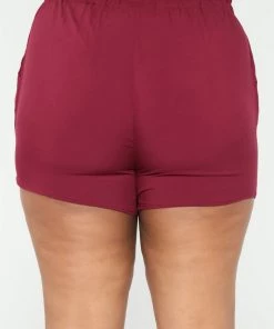 Mysite Rosie Tie Waist Shorts - Burgundy New Today 21 Mysite Rosie Tie Waist Shorts - Burgundy New Today