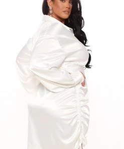 Mysite When's Happy Hour Mini Shirt Dress - White New Today 19 Mysite When's Happy Hour Mini Shirt Dress - White New Today