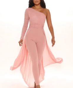 FashionNob Better Be Sure Mesh Jumpsuit - Mauve