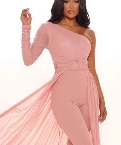 FashionNob Better Be Sure Mesh Jumpsuit - Mauve
