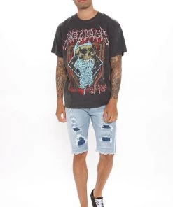 Mysite Picture Me Rollin Striped Denim Shorts - LightWash