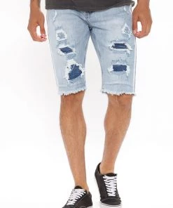 Mysite Picture Me Rollin Striped Denim Shorts - LightWash