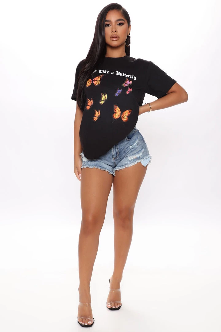 Fashion Nova Teddies & Babydolls Float Like A Butterfly Tee - Black 2 Fashion Nova Teddies & Babydolls Float Like A Butterfly Tee - Black