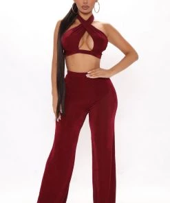 Fashion Nova Night To Remember Pant Set - Wine SETS
