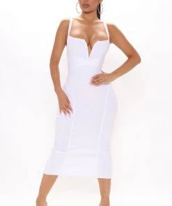 Mysite Misty Bandage Midi Dress - White DRESSES