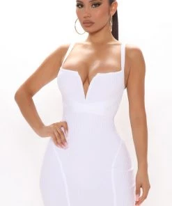 Mysite Misty Bandage Midi Dress - White DRESSES