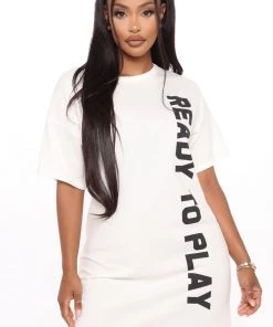 Fashion Nob We're Ready To Play T Shirt Dress - White