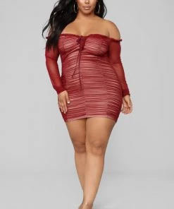 Fashion Nob Maura Mesh Dress - Burgundy