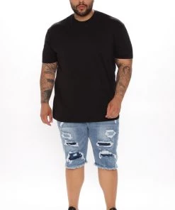 Mysite New Today Picture Me Rollin Striped Denim Shorts - MediumWash