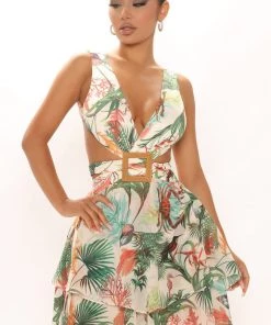 FashionNob Bimini Days Tropical Maxi Dress - Ivory/combo DRESSES