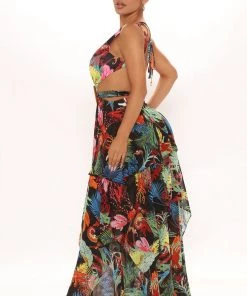 FashionNob Bimini Days Tropical Maxi Dress - Black/combo