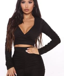 Fashion Nova Joyous Ruched Legging Set - Black