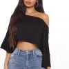 Fashion Nova Let's Get Physical Off Shoulder Top - Black Teddies & Babydolls