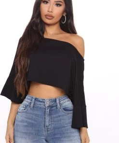 Fashion Nova Let's Get Physical Off Shoulder Top - Black Teddies & Babydolls
