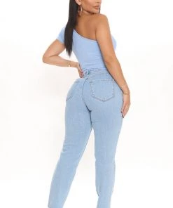 Mysite New Today Mall Crawler One Shoulder Crop Top - Light Blue