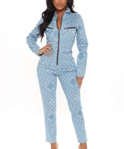 FashionNob Teddies & Babydolls Bandana Babe Denim Jumpsuit - Blue Wash