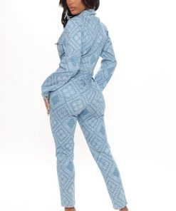 FashionNob Teddies & Babydolls Bandana Babe Denim Jumpsuit - Blue Wash