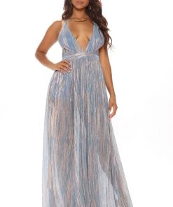 Fashion Nova DRESSES Goddess Vibes Mesh Maxi Dress - Blue