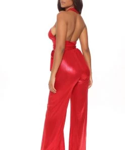 Fashion Nova Glitter And Glamour Jumpsuit - Red