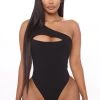 Mysite She's Cutting Edge One Shoulder Bodysuit - Black New Today