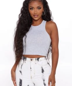 Mysite Not So Basic Crop Tank - Heather Grey New Today