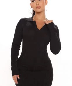FashionNob City Girl Necessity Sweater Mini Dress - Black DRESSES
