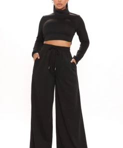 Fashion Nova SETS Press Pause Flare Pant Set - Black