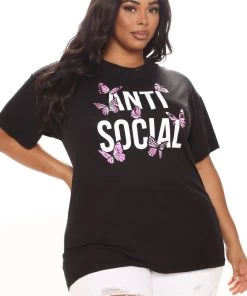 Fashion Nova Remaining Anti Social Butterfly Top - Black