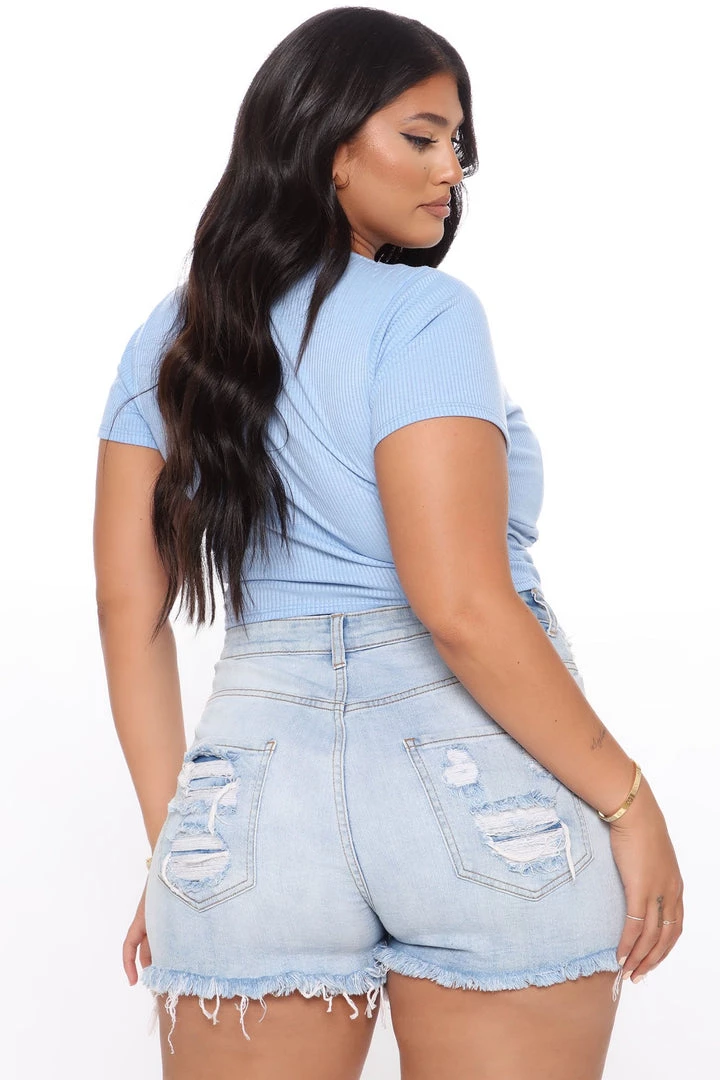 Fashion Nova Teddies & Babydolls Ruched And Stunning Short Sleeve Top - Blue