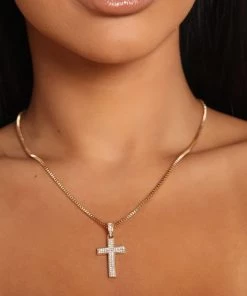 Fashion Nova Devoted Love Cross Necklace - Gold
