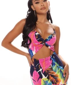 Fashion Nob Letting You Know Tropical Maxi Dress - Pink/combo DRESSES