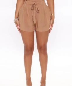 Mysite Rosie Tie Waist Shorts - Camel