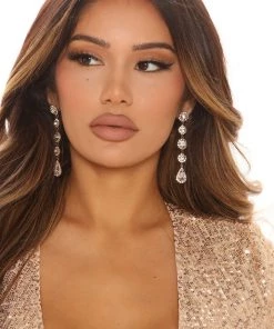 Fashion Nova Time To Shine Earrings - Clear/Gold Teddies & Babydolls
