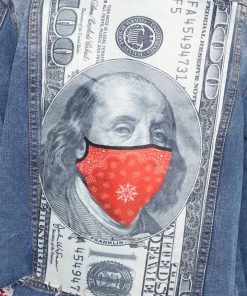 Fashion Nob Teddies & Babydolls Nothing But Trouble Bandana Print Denim Jacket - Medium Blue Wash