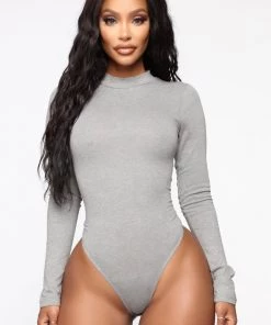 Fashion Nova Best Sellers Melanie Mock Neck Bodysuit - Charcoal