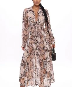 Mysite Anastasia Maxi Shirt Dress - Taupe/combo New Today
