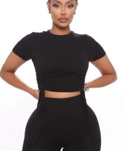 Fashion Nova Influencer Looks Clear Your Schedule Ruched Pant Set - Black