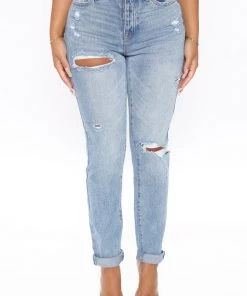 Fashion Nova The Real Deal High Rise Mom Jeans - Light Blue Wash