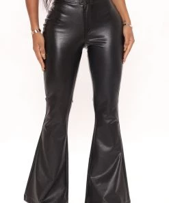 Fashion Nova Katiana Faux Leather Flare Pants - Black New Today