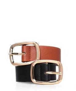 Fashion Nova Essential Basic Belt Set - Black/Tan