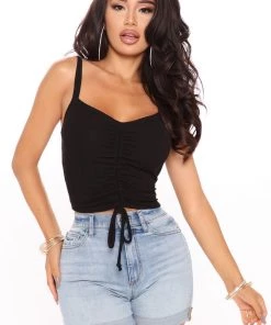 Mysite Sweet And Simple Ruched Front Crop Top - Black Teddies & Babydolls