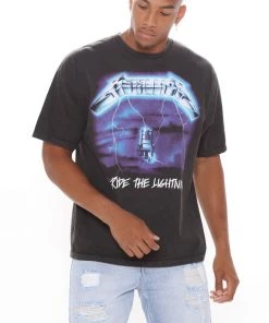 Fashion Nova Metallica Lightning Oversize Short Sleeve Tee - Black